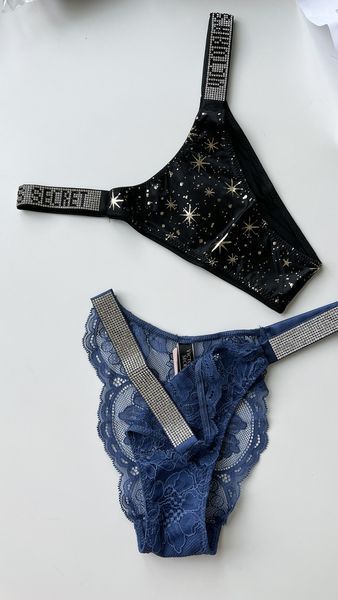 Трусики Victoria's Secret бразилиана со стразами кружевные синие XS 1556116808 фото