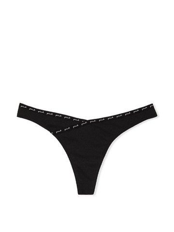 Трусики Victoria's Secret PINK стрінги чорні (L) / Rib Logo 1894054945 фото