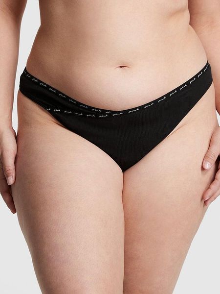 Трусики Victoria's Secret PINK стрінги чорні (L) / Rib Logo 1894054945 фото