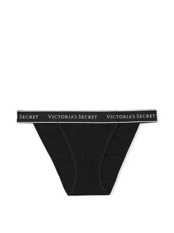 Трусики Victoria's Secret танга чорні / Logo Cotton Tanga S 4110225 фото