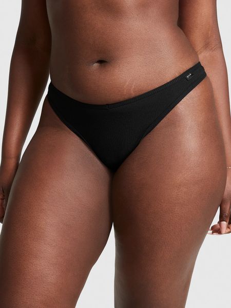 Трусики Victoria's Secret PINK стрінги в рубчик чорні (S) / Cotton Thong 1080824 фото