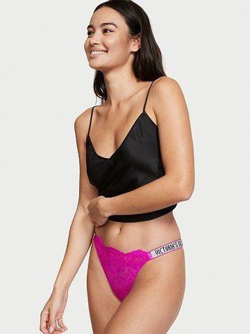 Трусики Victoria's Secret стрінги зі стразами мереживо фуксія XS 1568800873 фото
