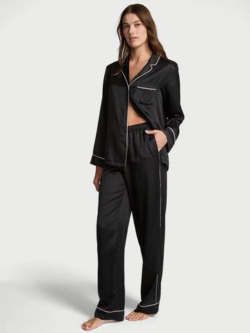 Піжама сатинова зі штанами Victoria's Secret чорна S 2071224 фото