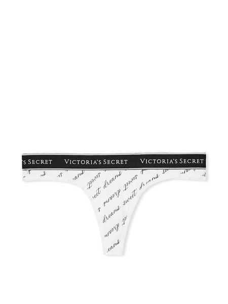 Трусики Victoria's Secret стрінги білі (M) / Logo Cotton Thong Panty 1744273760 фото