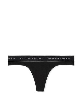 Трусики Victoria's Secret стрінги чорні / Logo Cotton Thong Panty 1744273990 фото