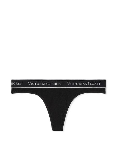 Трусики Victoria's Secret стринги черные / Logo Cotton Thong Panty 1744273990 фото