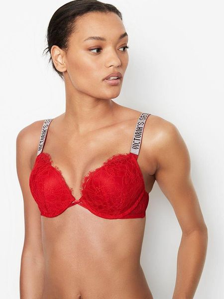 Бюстгальтер Victoria’s Secret кружево с двойным push-up красный 32B (70B) 1800631237 фото