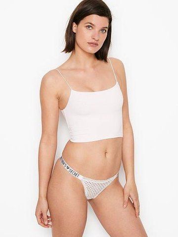 Трусики Victoria's Secret стрінги зі стразами білі (L) 1563540793 фото